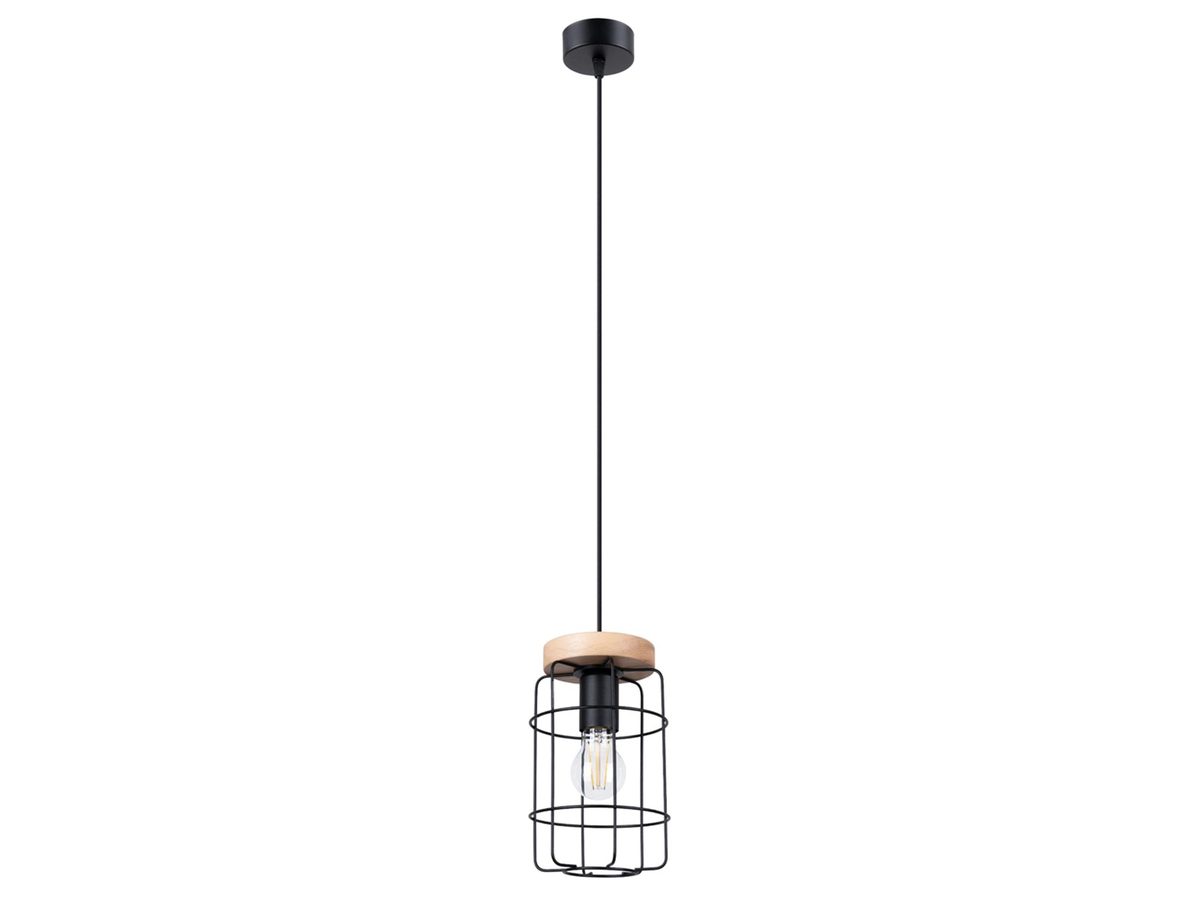 Elegancka Lampa Wisząca VIVICA 1 Czarny Stal/Drewno