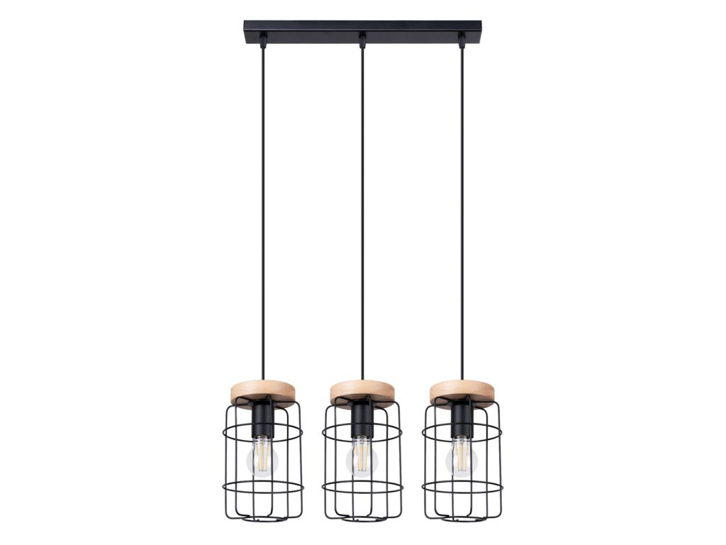 Elegancka Lampa Wisząca VIVICA 3L Czarny Stal/Drewno