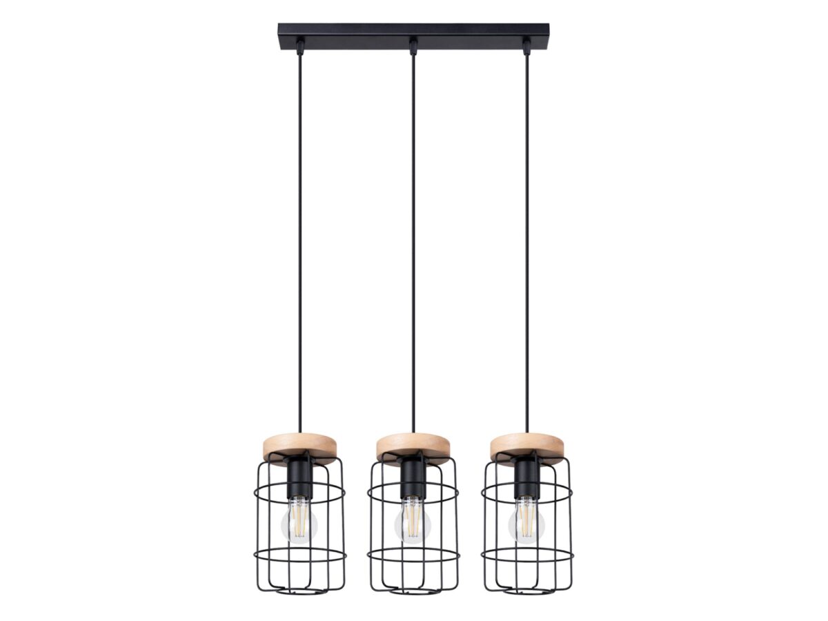 Elegancka Lampa Wisząca VIVICA 3L Czarny Stal/Drewno