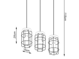 Miniaturka 8 - Schemat wymiarów lampy sufitowej z metalowymi siatkami