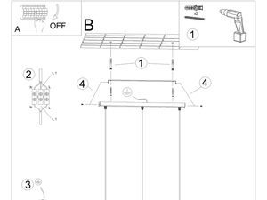 Miniaturka 9 - Rysunek techniczny lampy sufitowej z trzema kloszami w stylu loftowym