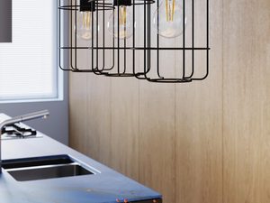 Miniaturka 6 - Czarna metalowa lampa wisząca z drewnianym wykończeniem, styl loftowy