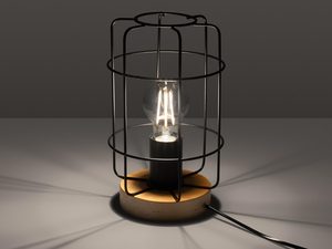 Miniaturka 2 - Industrialna lampa stołowa z drucianym kloszem i drewnianą bazą