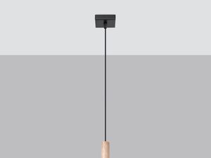 Miniaturka 2 - Nowoczesna lampa z pionowym drewnianym kloszem i długim przewodem