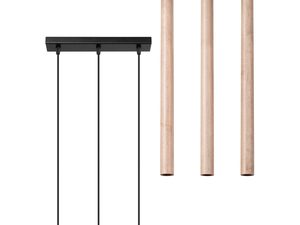 Miniaturka 1 - Potrójna lampa wisząca z czarną listwą i kloszami z drewna