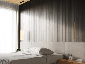Miniaturka 6 - Jasna sypialnia z pionową lampą i panelami z drewna