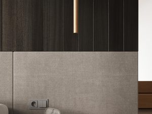 Miniaturka 5 - Ciemna zabudowa ścienna z pionową lampą z drewna, styl nowoczesny