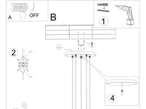 Miniaturka 9 - Rysunek techniczny lampy wiszącej LED z trzema cylindrycznymi kloszami