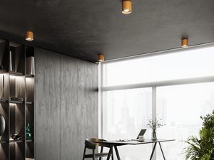 Miniaturka 27 - Złote lampy natynkowe LED w nowoczesnym biurze z czarnym sufitem