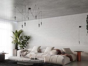 Miniaturka 7 - Pokój dzienny z oświetleniem typu pajęczyna – czarne wiszące lampy