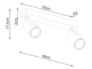 Miniaturka 7 - Techniczny rysunek lampy ściennej z dwoma reflektorami – 46 cm szerokości