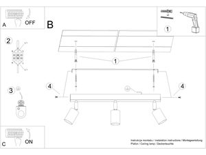 Miniaturka 9 - Rysunek montażowy białej listwy świetlnej z trzema reflektorami
