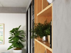 Miniaturka 5 - Biały reflektor zamontowany na ścianie z drewnianą podstawą