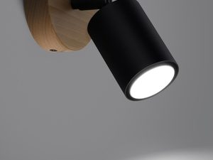 Miniaturka 2 - Czarny reflektor LED na okrągłej bazie ze sklejki, montowany na ścianie