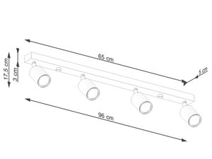 Miniaturka 4 - Rysunek techniczny oprawy sufitowej z czterema reflektorami LED