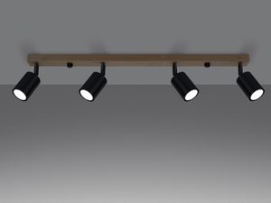 Miniaturka 2 - Drewniana listwa oświetleniowa z trzema czarnymi reflektorami w salonie