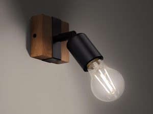 Miniaturka 2 - Lampa ścienna z drewnianą podstawą i czarnym reflektorem
