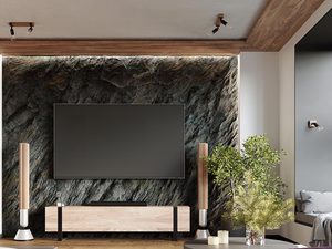 Miniaturka 4 - Pokój dzienny z nowoczesną ścianą TV i minimalistyczną lampą