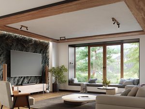 Miniaturka 5 - Salon z jasną podłogą i oświetleniem punktowym na suficie