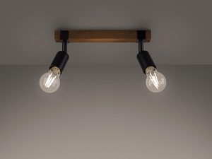 Miniaturka 2 - Drewniana listwa z dwoma czarnymi reflektorami i żarówkami LED