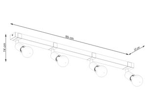 Miniaturka 7 - Rysunek techniczny listwy sufitowej z czterema reflektorami do biura