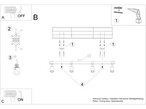 Miniaturka 8 - Rysunek techniczny listwy oświetleniowej z czterema reflektorami