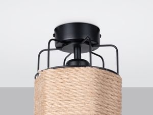 Miniaturka 1 - Lampa sufitowa z jasnym kloszem z plecionki i czarnym stelażem