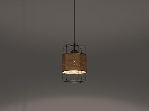 Miniaturka 3 - Lampa wisząca z plecionym kloszem w ciemnym, minimalistycznym wnętrzu