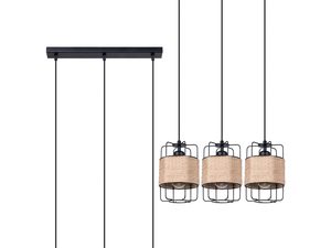 Miniaturka 1 - Lampa wisząca z trzema kloszami z rattanu na czarnej listwie
