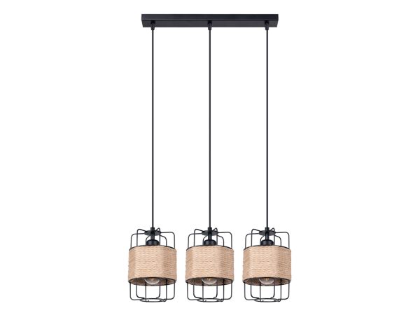 Wizualizacja zawieszenia trzech lamp z abażurami z plecionki