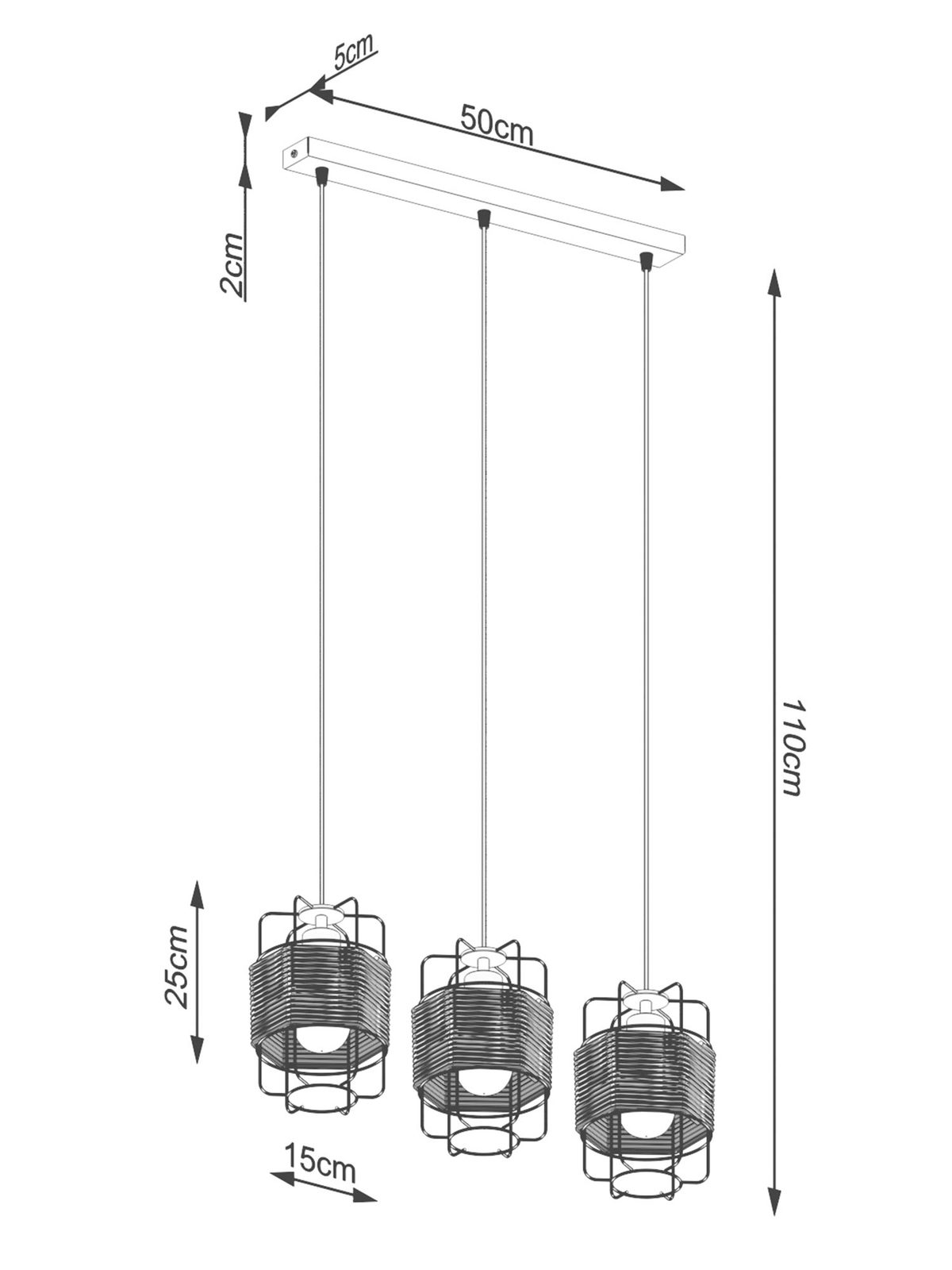 Wymiarowanie układu lamp z abażurami z naturalnej liny