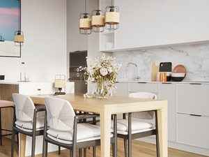 Miniaturka 6 - Nowoczesna jadalnia z sześcioma lampami z naturalnego sznurka