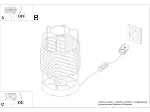 Miniaturka 8 - Schemat techniczny lampy stołowej z plecionym kloszem