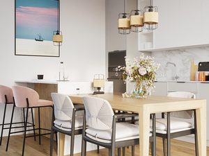 Miniaturka 6 - Nowoczesna jadalnia z sześcioma lampami z plecionym abażurem