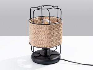Miniaturka 1 - Lampa stołowa z plecionym kloszem i czarną podstawą