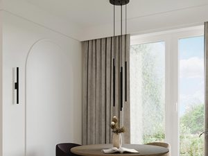 Miniaturka 13 - Jadalnia z trzema czarnymi lampami tubowymi przy oknie