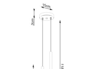 Miniaturka 22 - Techniczny rysunek długości złotej lampy wiszącej