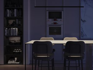 Miniaturka 10 - Czarna lampa LED z zimnym światłem w granatowym wnętrzu z oknem