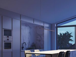 Miniaturka 8 - Ciemna aranżacja kuchni z wiszącą lampą LED w stylu minimalistycznym