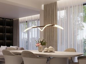 Miniaturka 5 - Stylowa lampa LED nad stół w nowoczesnym salonie z dużymi oknami
