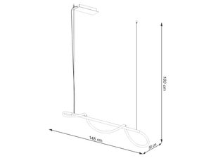 Miniaturka 12 - Schemat wymiarów lampy LED z białym przewodem i giętym profilem