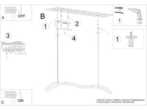 Miniaturka 13 - Rysunek montażowy lampy LED z giętym ramieniem i mocowaniem sufitowym