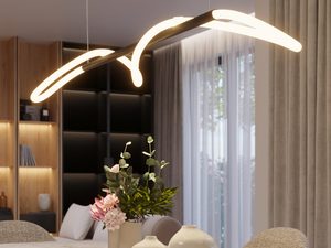 Miniaturka 8 - Falowana lampa LED wisząca z białym światłem w eleganckiej jadalni