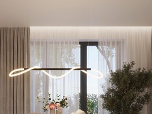 Miniaturka 10 - Lampa LED z podwójnym giętym profilem zawieszona nad stołem