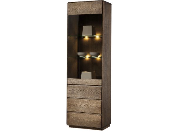 Witryna dębowa z trzema szufladami i oświetleniem LED