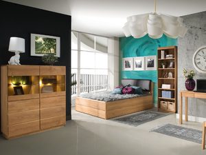 Miniaturka 2 - Nowoczesna sypialnia z łóżkiem z litego drewna i czarnym zagłówkiem