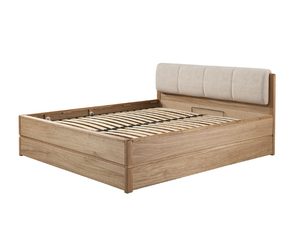 Miniaturka 1 - Drewniane łóżko z beżowym zagłówkiem i ram