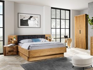 Miniaturka 3 - Drewniane łóżko z kremowym zagłówkiem