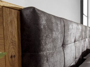 Miniaturka 5 - Ciemny tapicerowany zagłówek z drewnianą ramą łóżka