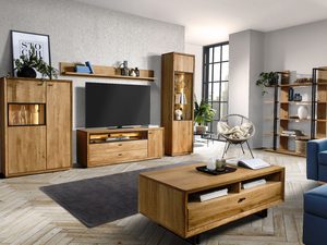 Miniaturka 1 - Aranżacja salonu z meblami z litego drewna i szafką RTV